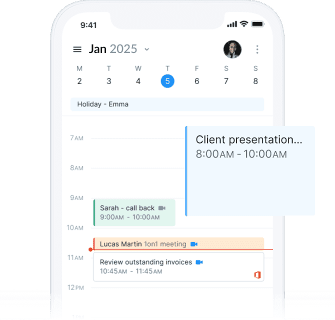 Mobile app calendar screen