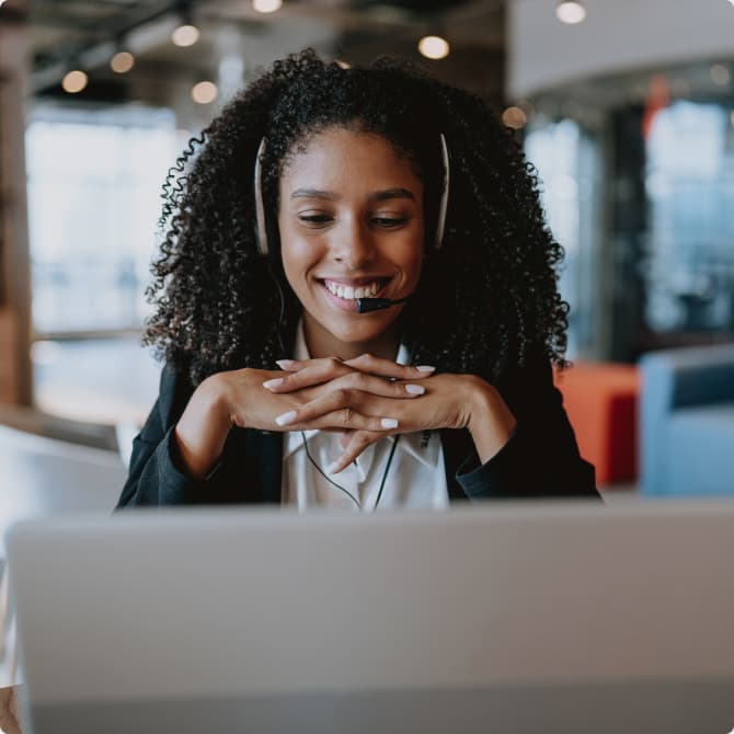 Female curly haired receptionist